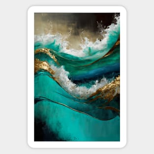 Elegant Abstract Ocean Art with Gold, Turquoise, and Silver Accents - style 4 Sticker